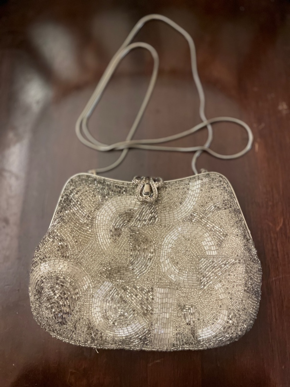 Beaded Silver Evening Shoulder Bag - Elegant Sparkle